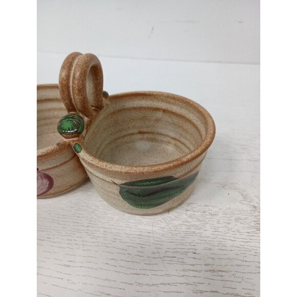 VTG Studio Pottery Stoneware Appetizer Dish With Handle Handmade Divided Signed - Picture 4 of 12